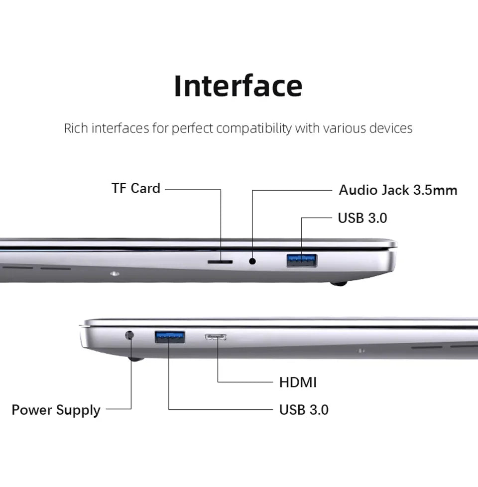 Laptop Computer Windows 11 Pro Intel Atom A3950 2025 Notebook PC Gamer 12GB RAM 512GB 1TB SSD 1920*1080 Office Study Computer PC