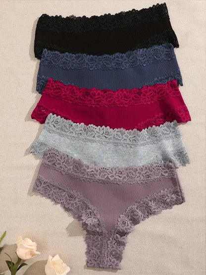 FINETOO Mutandine in Cotone e Pizzo Floreale (3 Pezzi) - Slip Morbidi e Traspiranti. TK