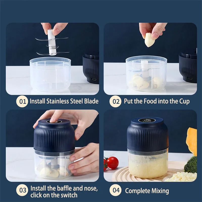 250ml Mini Wireless USB Rechargeable Electric Vegetable Choppe