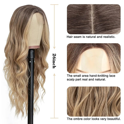 Synthetic Long Lace Ombre Blonde Wavy Wig for Women 26