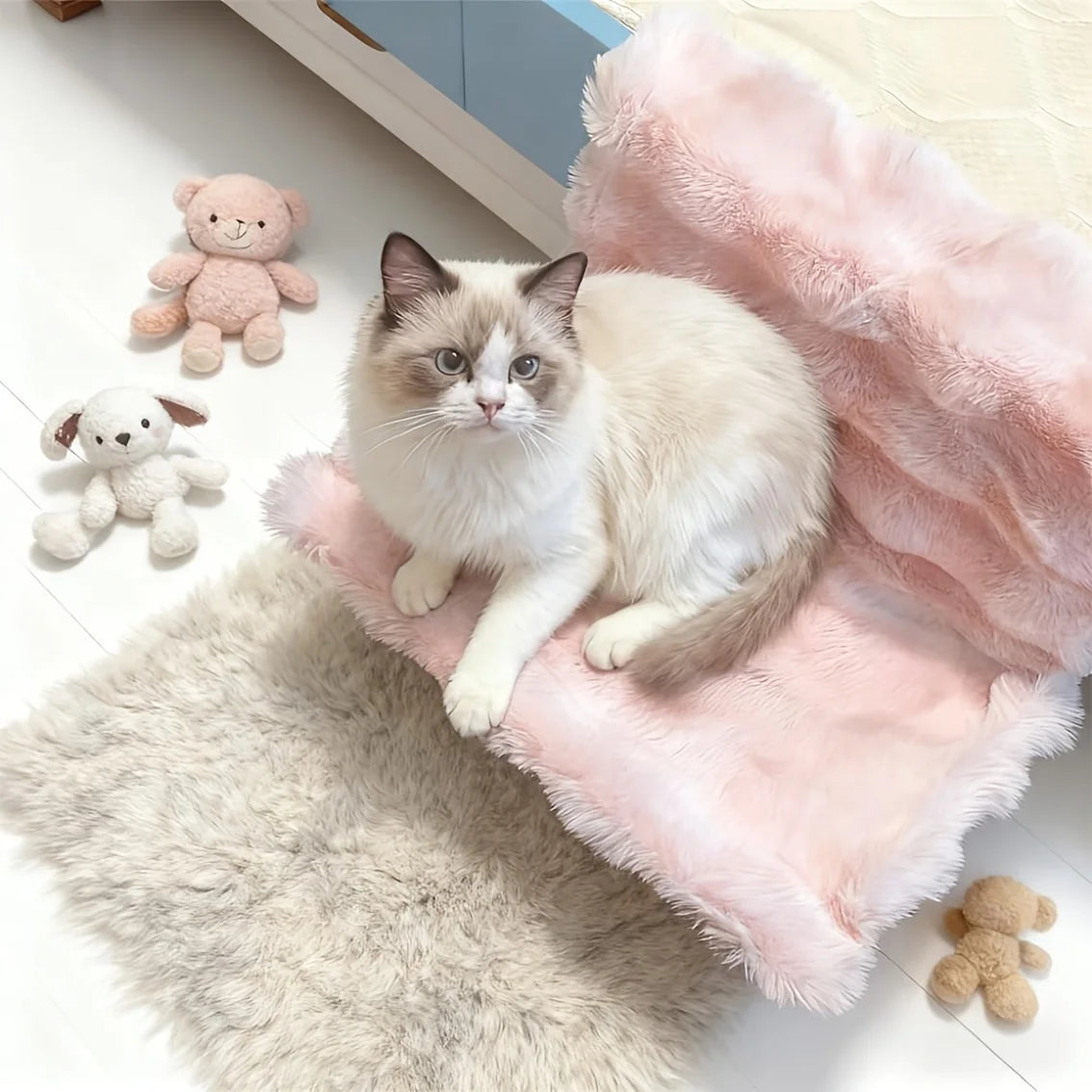 Cat Bedside Hammock Plush Pet Bed Removable Washable 4 Seasons Sofa Window Perch