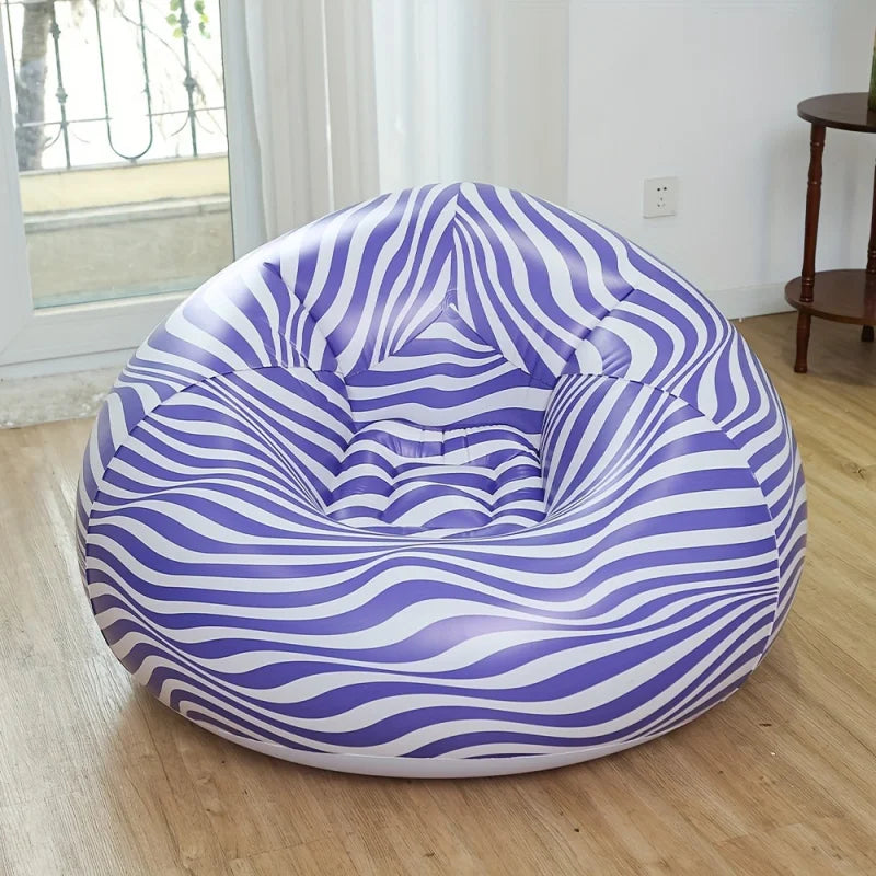Striped Inflatable PVC Sofa， Courtyard Seat Outdoor Sofa，Indoor Outdoor Resting Chair Recliner Stool，Living Room Furniture Sofa