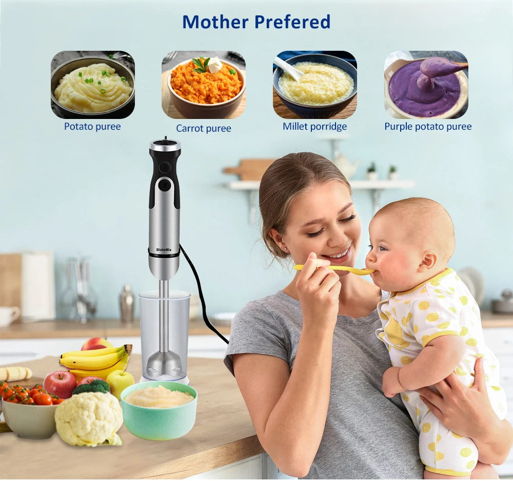 BioloMix 1200W Immersion Blender 5-in-1 Set Includes Vegetable Chopper Meat Grinder Whisk Smoothie Cup