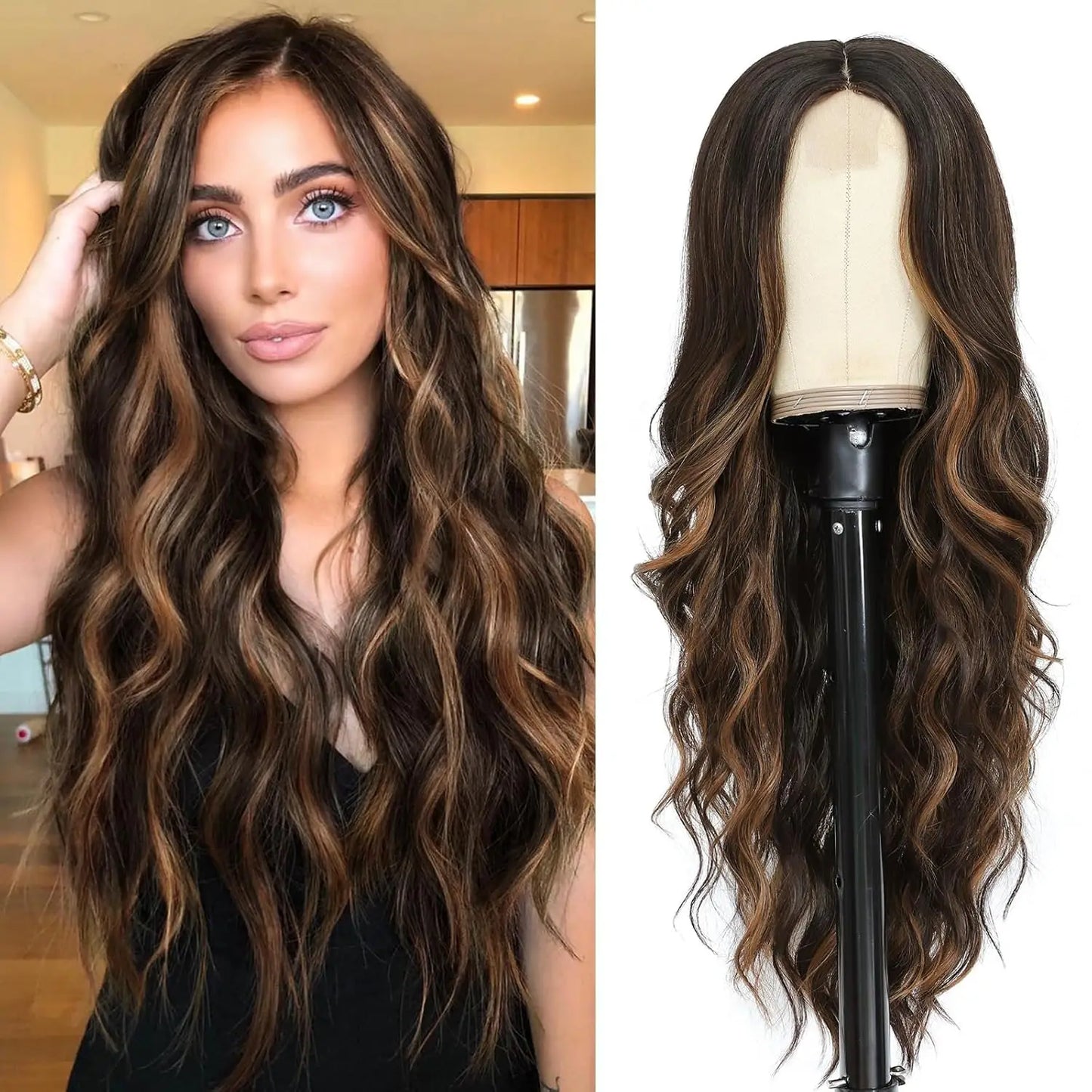 Synthetic Long Lace Ombre Blonde Wavy Wig for Women 26