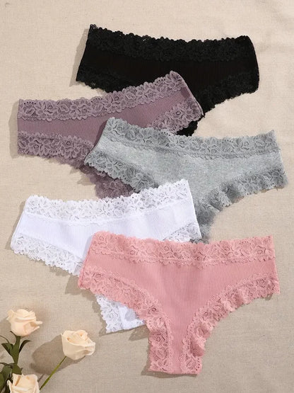 FINETOO Mutandine in Cotone e Pizzo Floreale (5 Pezzi) - Slip Bikini Bassa. TK