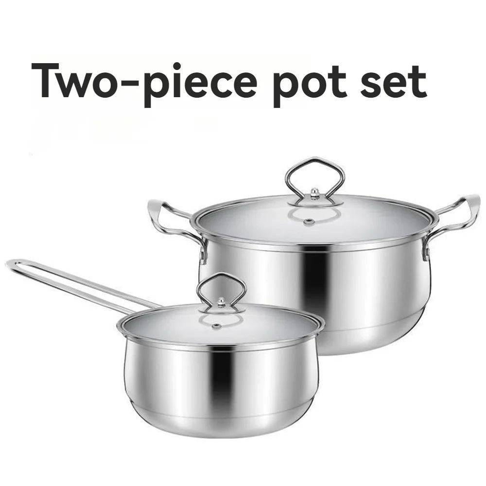 2/3pcs set Stainless Steel Cookware Set Flat Bottom Frying Pan Soup Pot Milk Pot Kit Induction Cooker Cooking Pan for Home Kitch