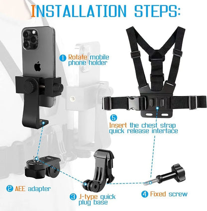 1 PC Adjustable Phone Clip Holder With Chest Strap Fixation Bracket