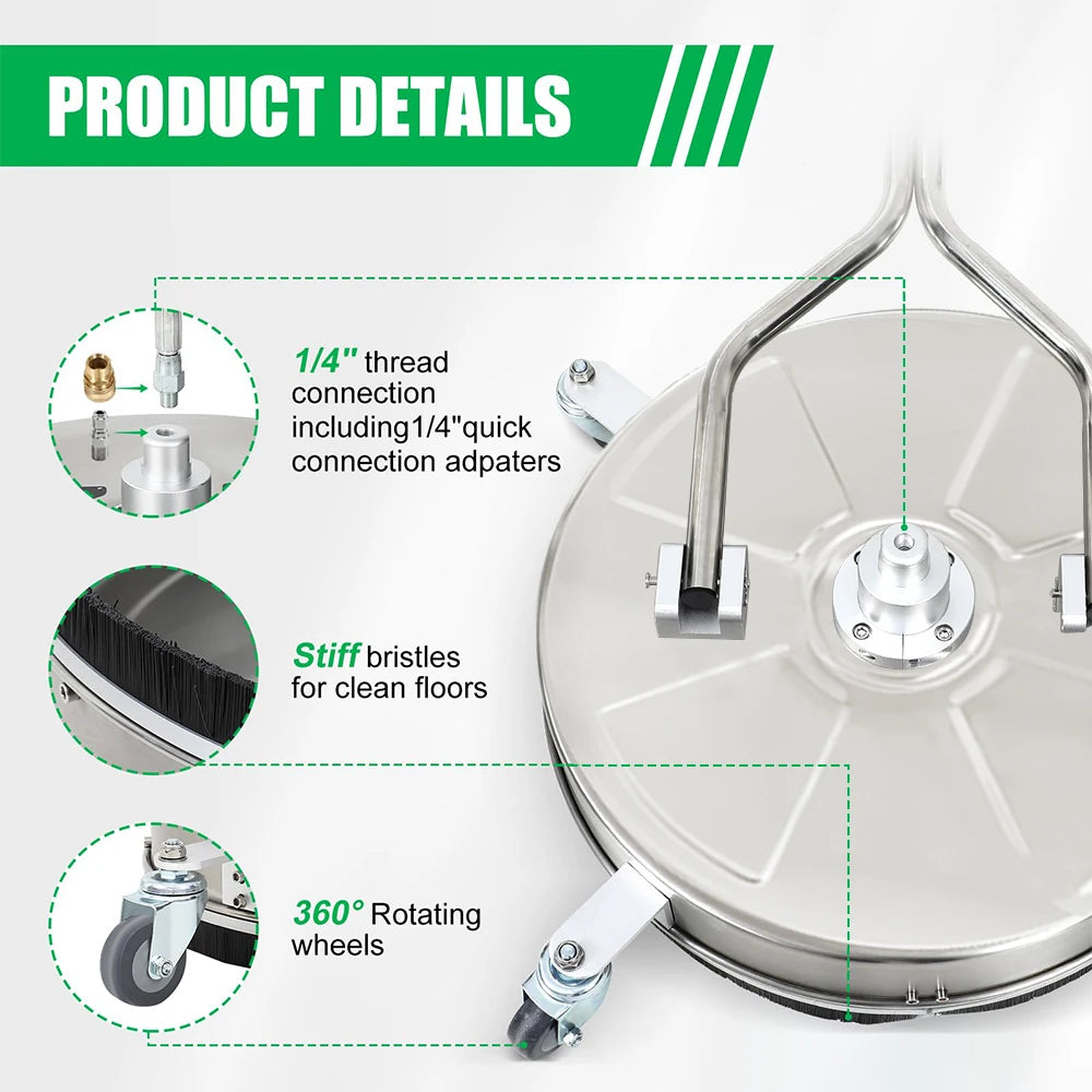 Podofo 18" Flat Surface Cleaner Pressure Washer Surface Cleaner 4000PSI Washer Rotating Flat Surface Cleaning Machine 4 Wheels