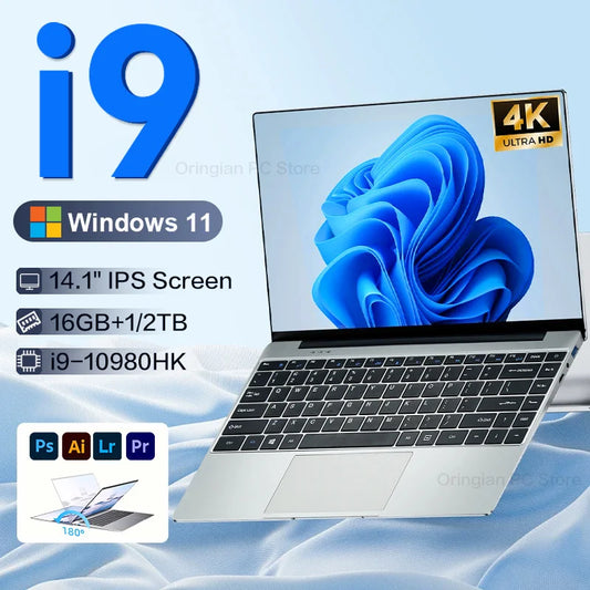 2026 New Core i9 10980HK Portable Laptop Computer 16GB DDR4 1TB 2TB SSD 14.1" Notebook Windows 11 Pro 4K Office Study Gaming PC
