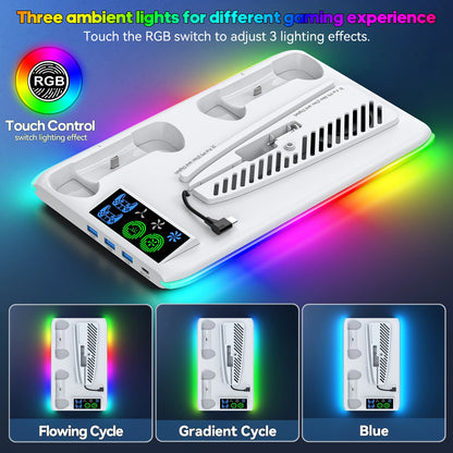 for PS5/PS5 Slim/PS5 Pro Stand with Headphone Hook Cooling