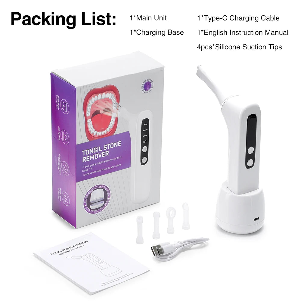 Electric Vacuum Tonsil Stone Removal Tool Kit 3-Level Suction