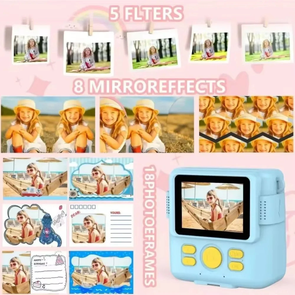 Portable Instant Print Camera for Kids - 1080P HD Video Camera with 3 Rolls Photo Paper and 32GB Card