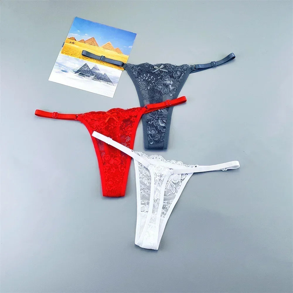 Perizomi in Pizzo Trasparente Regolabili (3 Pezzi) - Intimo Basso e Sexy. TK