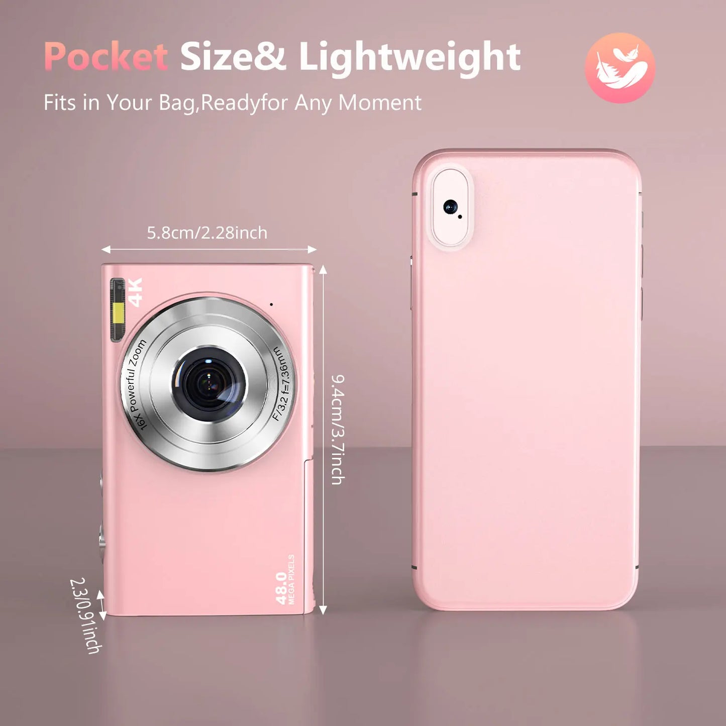 4K Digital Camera Autofocus Vlogging Camera HD 48MP with 2.8" Large Screen Camcorder Camera for Photography for Kid Adult
