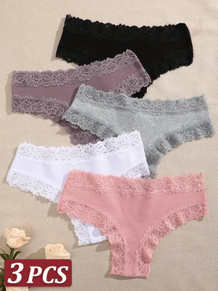 FINETOO Mutandine in Cotone e Pizzo Floreale (3 Pezzi) - Slip Morbidi e Traspiranti. TK