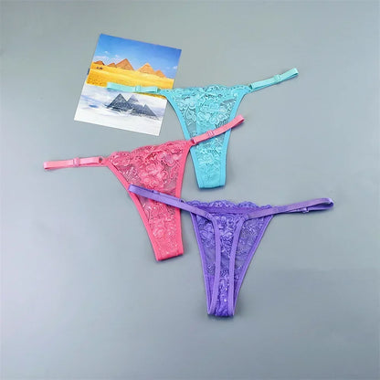 Perizomi in Pizzo Trasparente Regolabili (3 Pezzi) - Intimo Basso e Sexy. TK