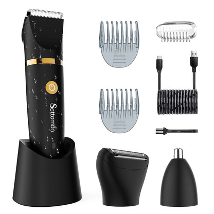 Scttomon Kit Regolabarba e Tagliacapelli 5-in-1 - Rasoio Elettrico con Base. TK