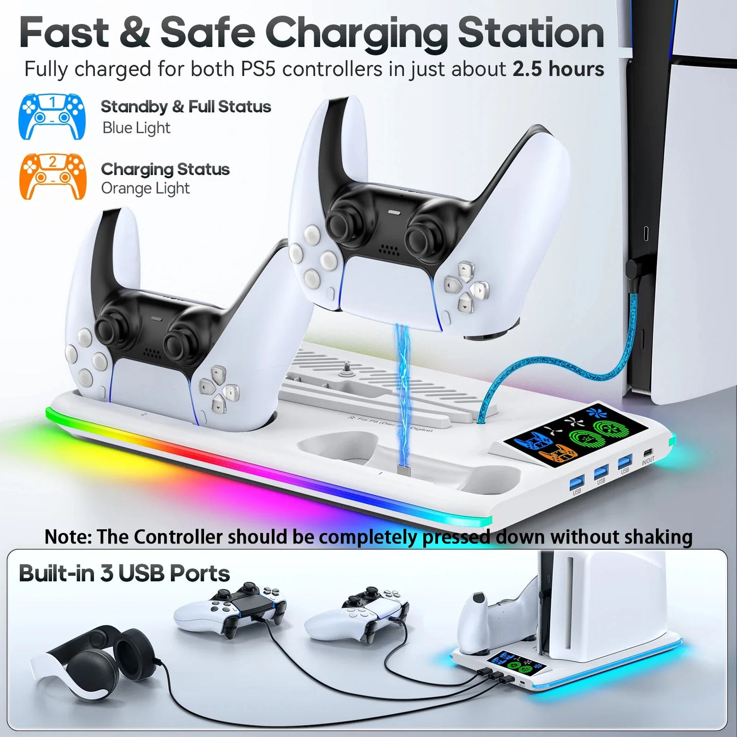 for PS5/PS5 Slim/PS5 Pro Stand with Headphone Hook Cooling