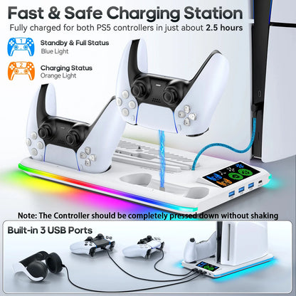 for PS5/PS5 Slim/PS5 Pro Stand with Headphone Hook Cooling
