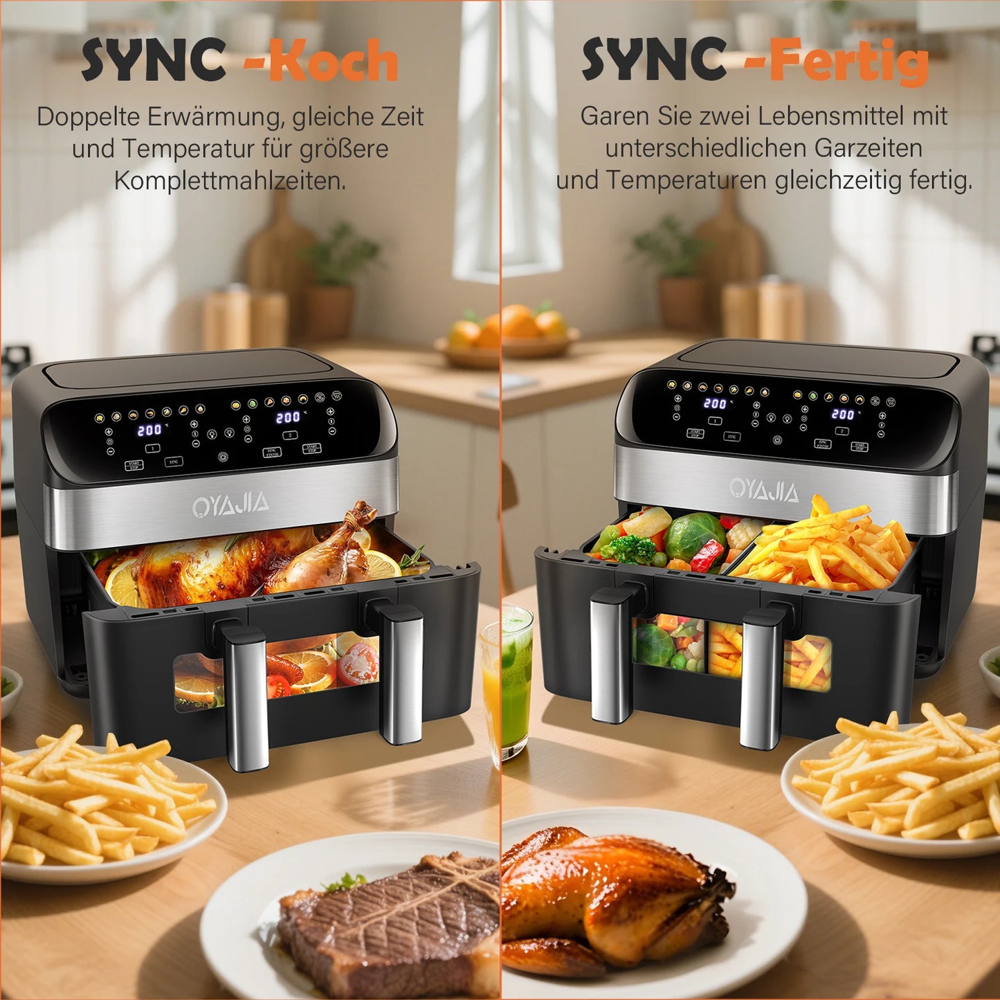 Air Fryer 10 L With Removable Divider, Viewing Window, Digital