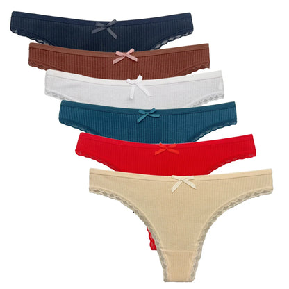 5 PCS/Set Women Cotton Thongs Panties Sexy Low Waist G-String