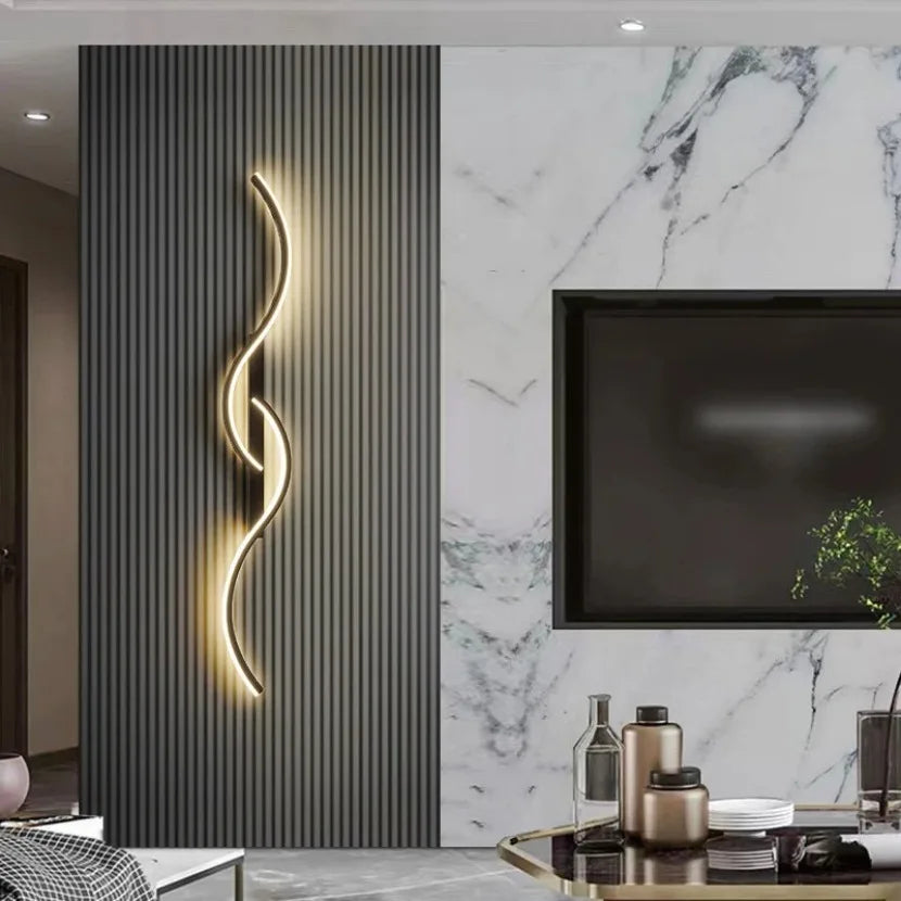 Long Strip LED Wall Lamp Modern Remote Control Dimming Living Roomdecor Wall Lamp Background Bedroom Bedside Home LED Lighting