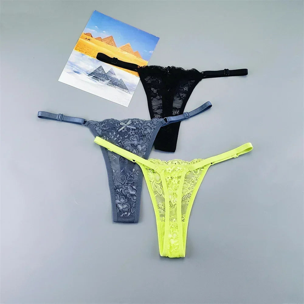 Perizomi in Pizzo Trasparente Regolabili (3 Pezzi) - Intimo Basso e Sexy. TK