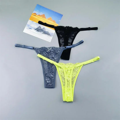 Perizomi in Pizzo Trasparente Regolabili (3 Pezzi) - Intimo Basso e Sexy. TK