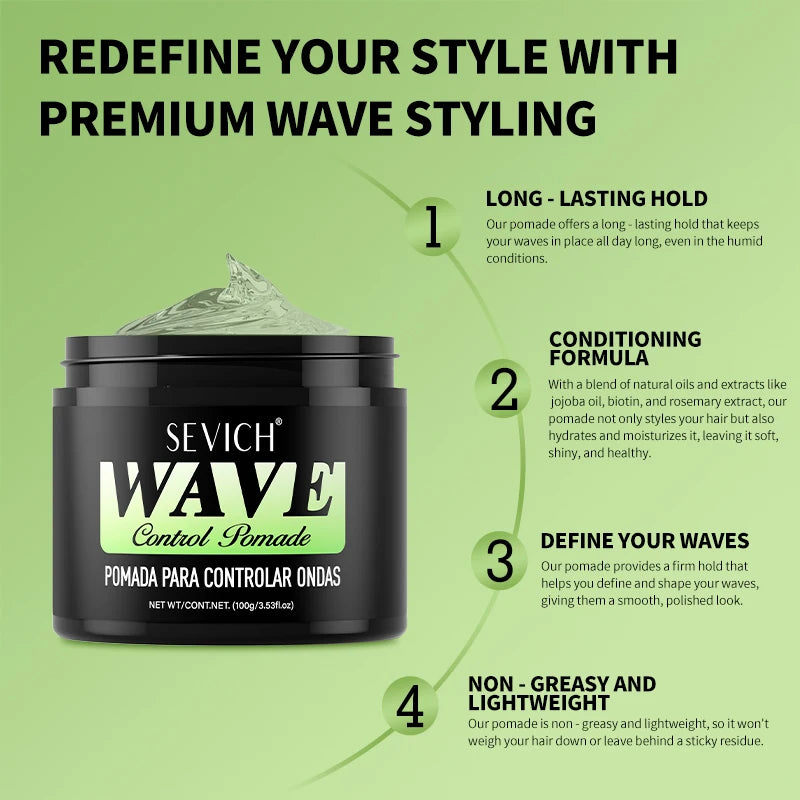 100g Deep Wave Control Pomade For African Men 360 Style Wave Styling Hair Cream Lasting Styling Hair Mud Hair Styling Product