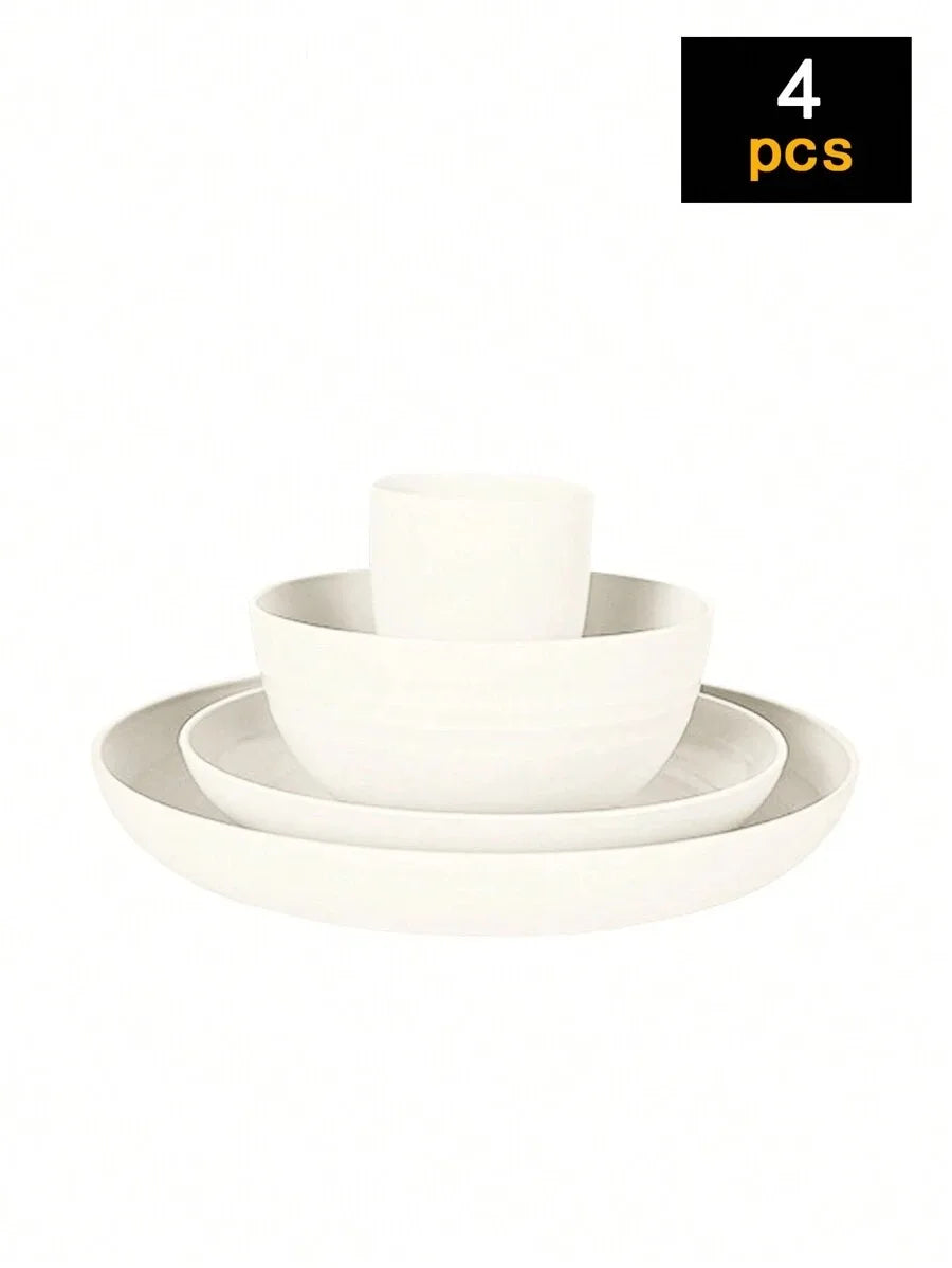 4/16/24pcs Reusable plastic tableware set, including plates, bowls and cups. Suitable for family picnics and school supplies