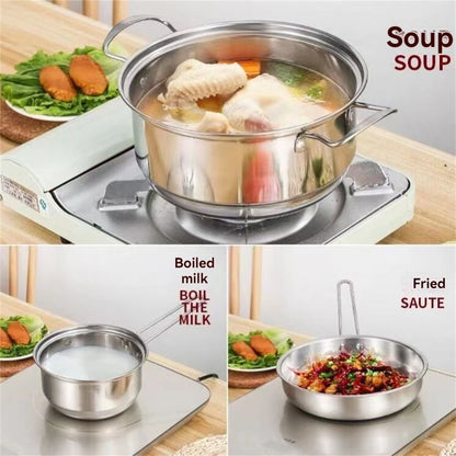2/3pcs set Stainless Steel Cookware Set Flat Bottom Frying Pan Soup Pot Milk Pot Kit Induction Cooker Cooking Pan for Home Kitch