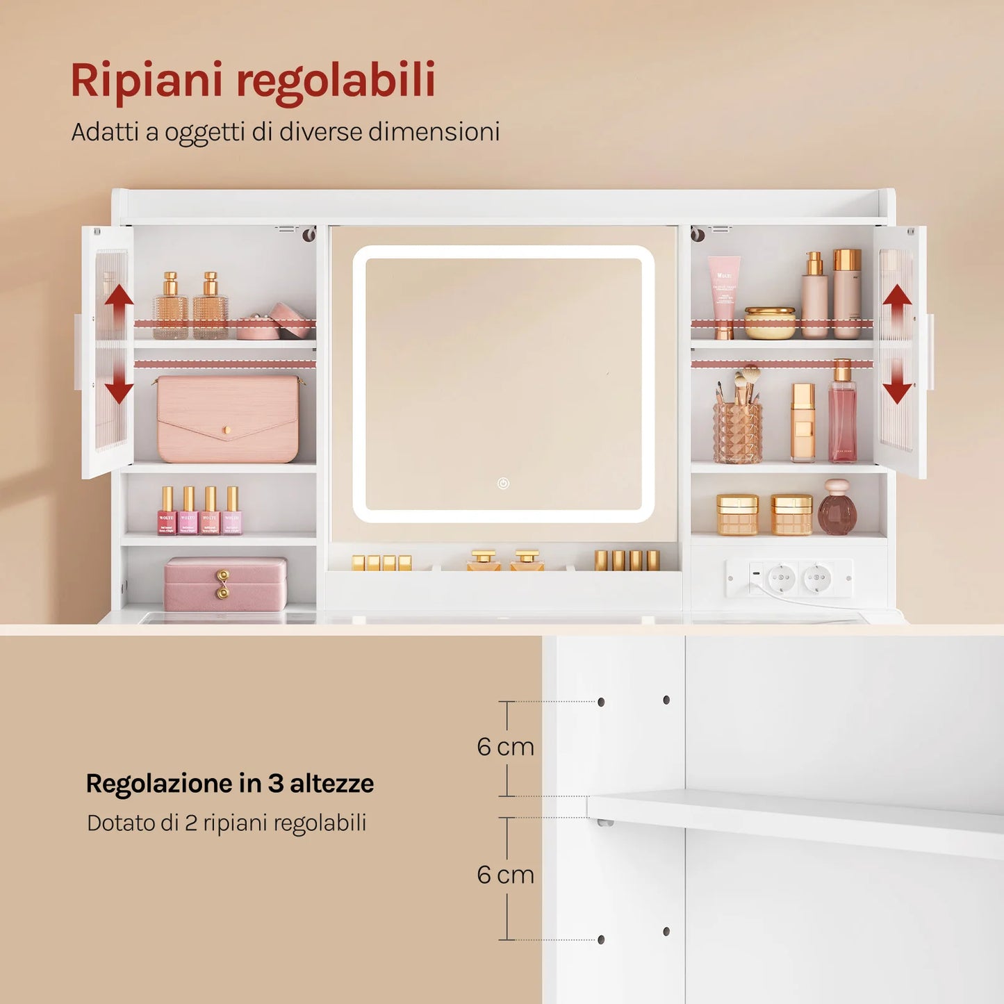 WOLTU Makeup Vanity Table with RGB LED Lighting – Dressing Table with Mirror, 9 Drawers, Glass Top & Storage Cabinets for Bedroom