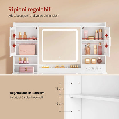 WOLTU Makeup Vanity Table with RGB LED Lighting – Dressing Table with Mirror, 9 Drawers, Glass Top & Storage Cabinets for Bedroom