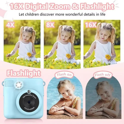 Portable Instant Print Camera for Kids - 1080P HD Video Camera with 3 Rolls Photo Paper and 32GB Card