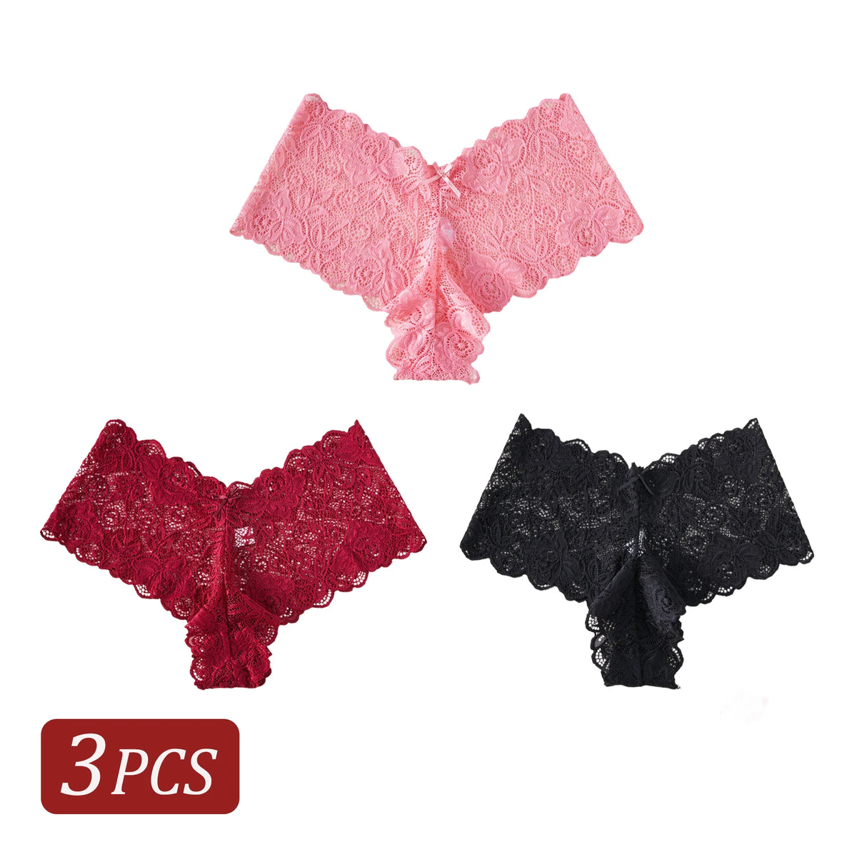 Slip in Pizzo con Taglio a V e Ricamo Floreale (3 Pezzi) - Intimo Semitrasparente. TK