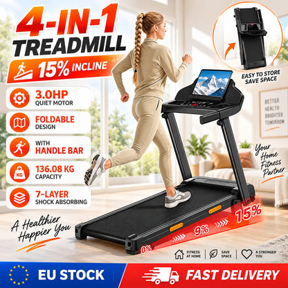 Tapis roulant pieghevole inclinazione 15%, Sinaopus 4-in-1 folding treadmill, Tapis roulant salvaspazio 170 kg (300lbs).TK