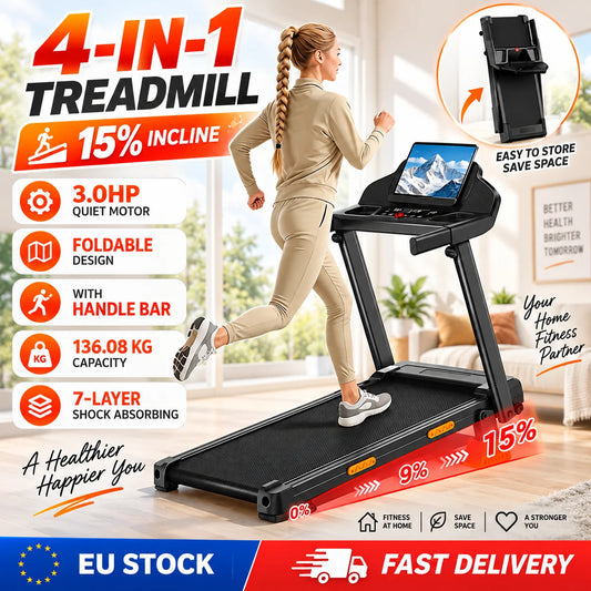 Tapis roulant pieghevole inclinazione 15%, Sinaopus 4-in-1 folding treadmill, Tapis roulant salvaspazio 170 kg (300lbs).TK