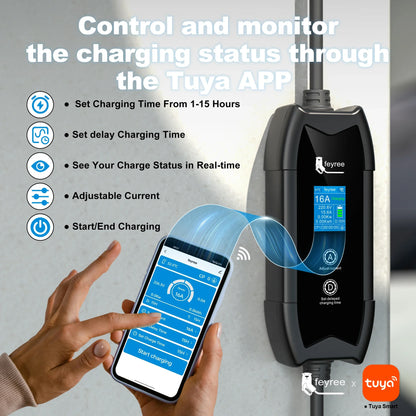 feyree EV Charger Type2 16A 3.5KW 1Phase WIFI APP Control 5M Cable Portable Charging Box Set Charging&DelayTime for EV Cars