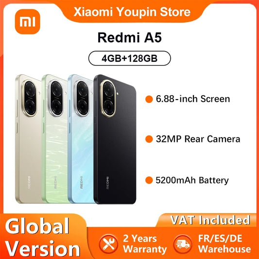 Global Version Xiaomi redmi A5 4GB 128GB Smartphone 32MP AI dual camera 6.88 "120hz Display Seite Finger abdruck 5200mah Schnel