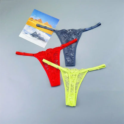Perizomi in Pizzo Trasparente Regolabili (3 Pezzi) - Intimo Basso e Sexy. TK