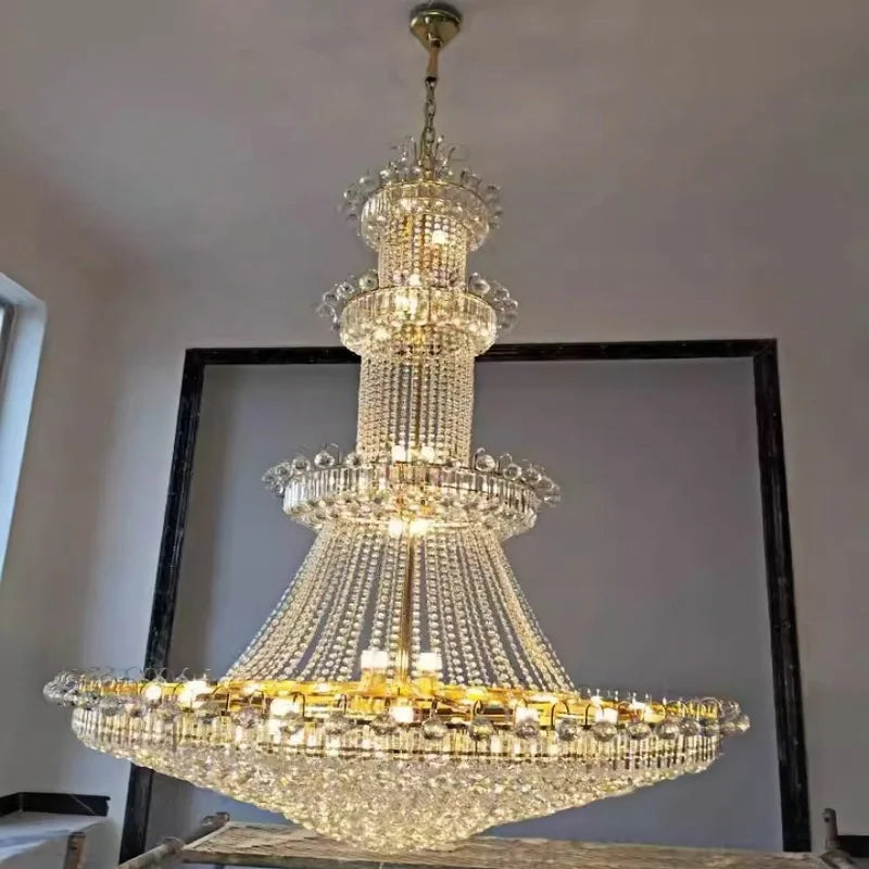 Luxury Living Room Crystal Chandelier Staircase European-Style Large Chandelier Hotel Lobby Villa High Ceiling Lighting Lustre