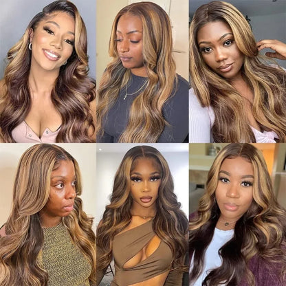 13x4 13x6 HD Lace Front Wigs 220% Density P4/27 Highlight Body Wave Human Hair Wigs 36 Inch Pre Plucked Brazilian Human wigs