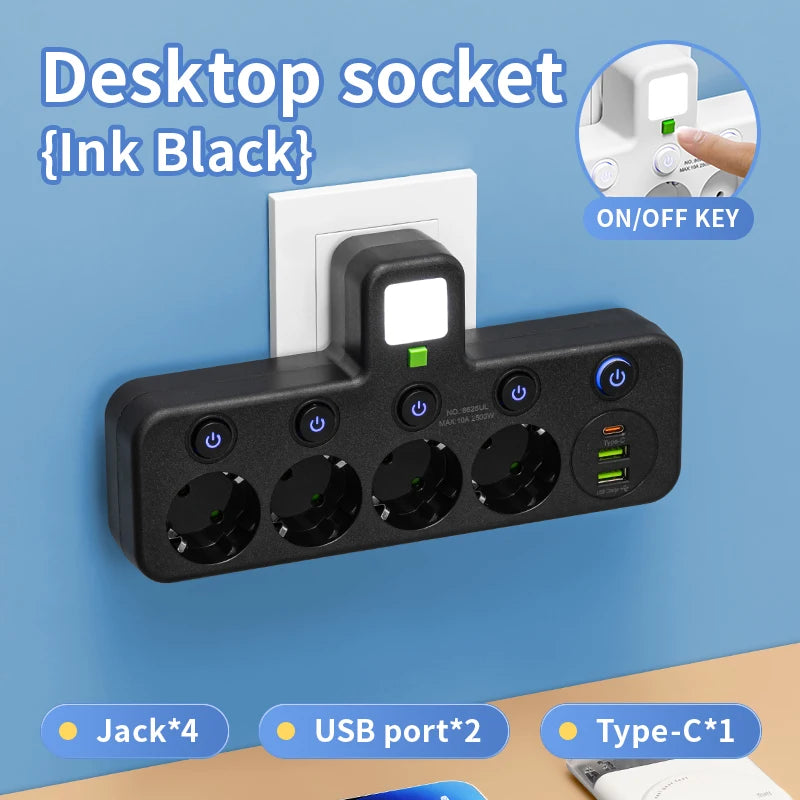 EU plug and socket 4 sockets, multi plug wall power plug and socket