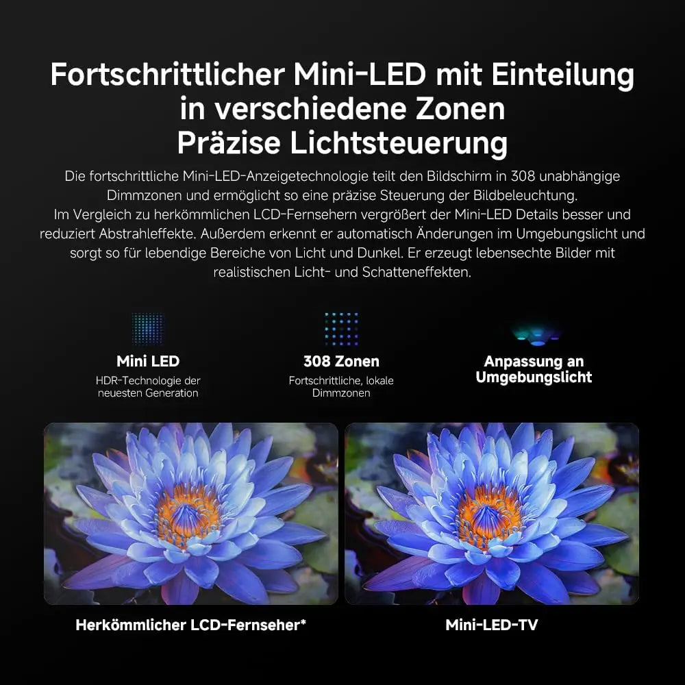 XIAOMI S MINI 55" QD-Mini LED 144Hz 4K UHD Smart TV Dolby Vision® IQ Dolby Atmos® Google TV L55MA-SPLEU