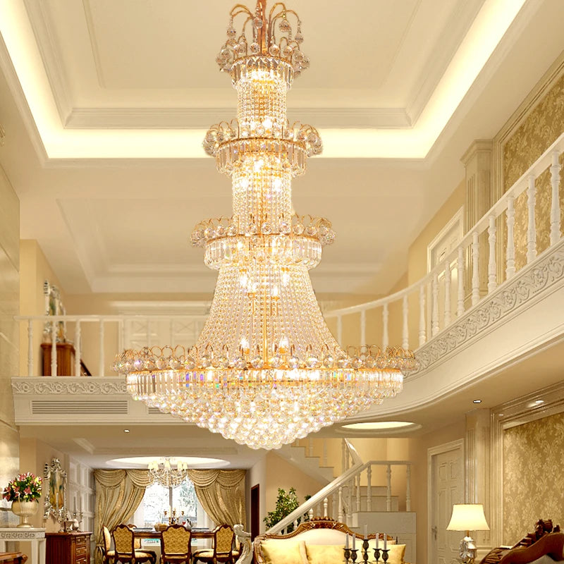 Luxury Living Room Crystal Chandelier Staircase European-Style Large Chandelier Hotel Lobby Villa High Ceiling Lighting Lustre