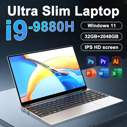 2026 Laptop 14.1" Core i9-9880H 32GB RAM 2TB SSD Windows 11 Pro Gaming Prestazioni estreme per Gaming, Office e Studio 5000mAh