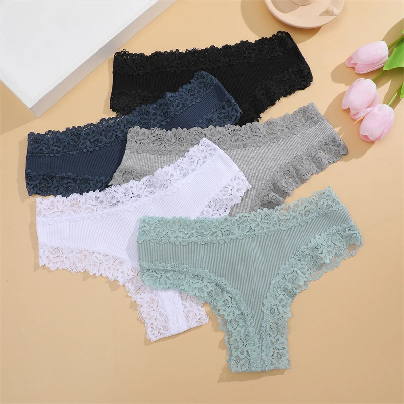 FINETOO Mutandine in Cotone e Pizzo Floreale (5 Pezzi) - Slip Bikini Bassa. TK