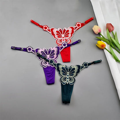 Perizomi Regolabili con Farfalla Ricamata (3 Pezzi) - Intimo Trasparente. TK