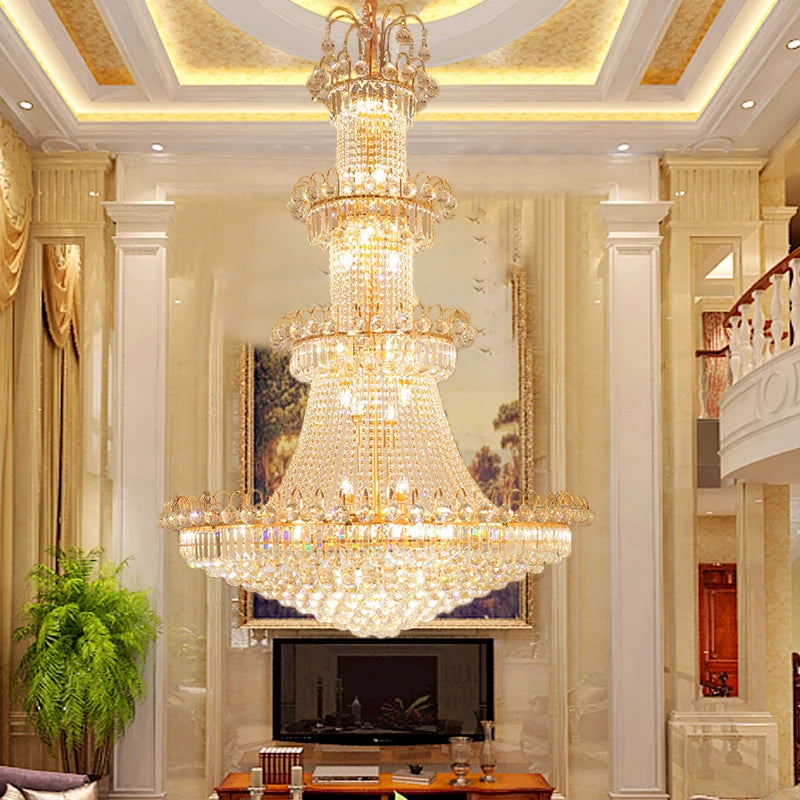 Luxury Living Room Crystal Chandelier Staircase European-Style Large Chandelier Hotel Lobby Villa High Ceiling Lighting Lustre