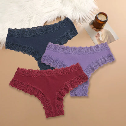FINETOO Mutandine in Cotone e Pizzo Floreale (3 Pezzi) - Slip Morbidi e Traspiranti. TK